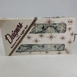 Vintage Designers Deluxe Fancy Light Set 10 White Glitter Snowflake Christmas